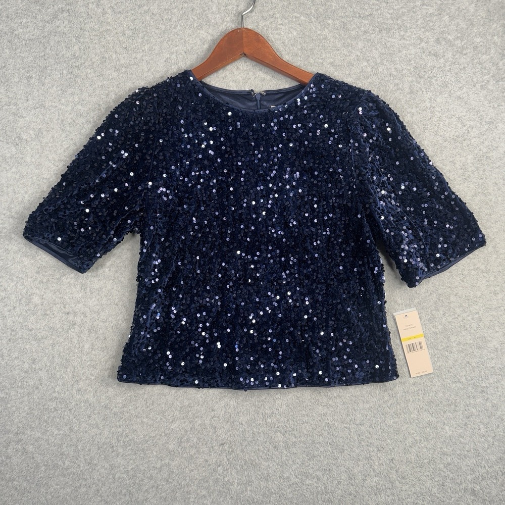 Nanette Lepore Navy Blue Sequin Top Medium NWT Party Holiday Glam Chic